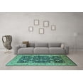 thumbnail image 3 of Ahgly Company Machine Washable Indoor Square Oriental Turquoise Blue Industrial Area Rugs, 3' Square, 3 of 4
