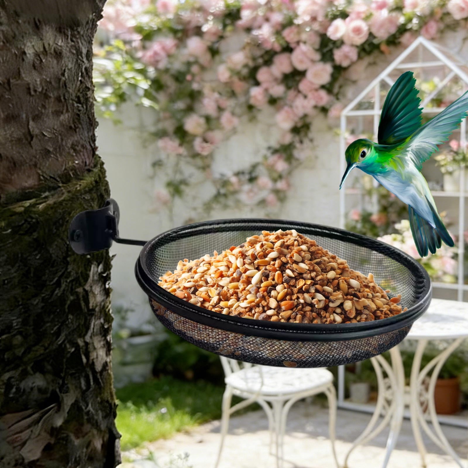 Outdoor Courtyard Wall Mounted Bird Feeder, Metal Hanging Tray for Wild Birds, Garden Decoration