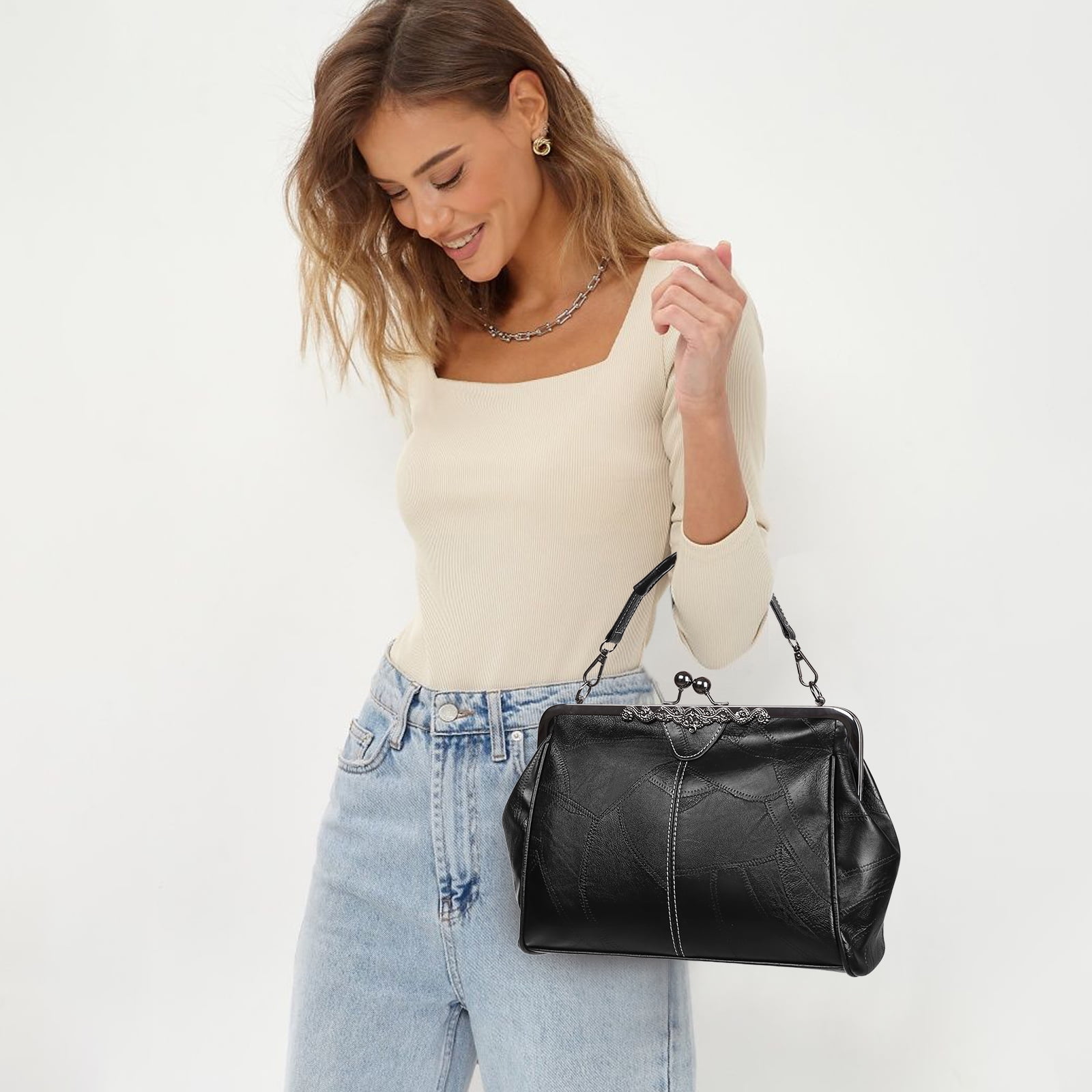 SENDEFN Crossbody bags for women trendy, Fashion Leather Shoulder Clip Bag,Ladies Classic Handbag Light Purse with Adjustable Strap