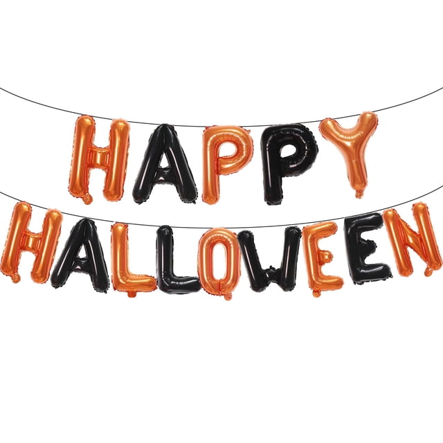 Estandarte con forma de globo Broeify HAPPY HALLOWEEN, 40 cm, 14 cm, negro y naranja