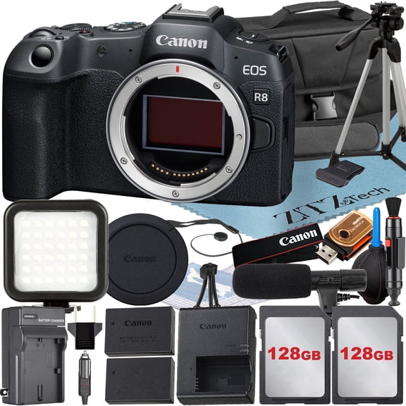 Canon EOS R8 Mirrorless Camera (Body) with 2 Pack 128GB Memory Card   Case   ZeeTech Accessory Bundle (International Version)