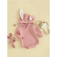 thumbnail image 2 of Bagilaanoe Newborn Easter Clothes Baby Girl Hood Romper Sweatshirt Long Sleeve Bodysuits Letter Print Pullover 3M 6M 12M 18M Infant Casual Tee Tops, 2 of 8