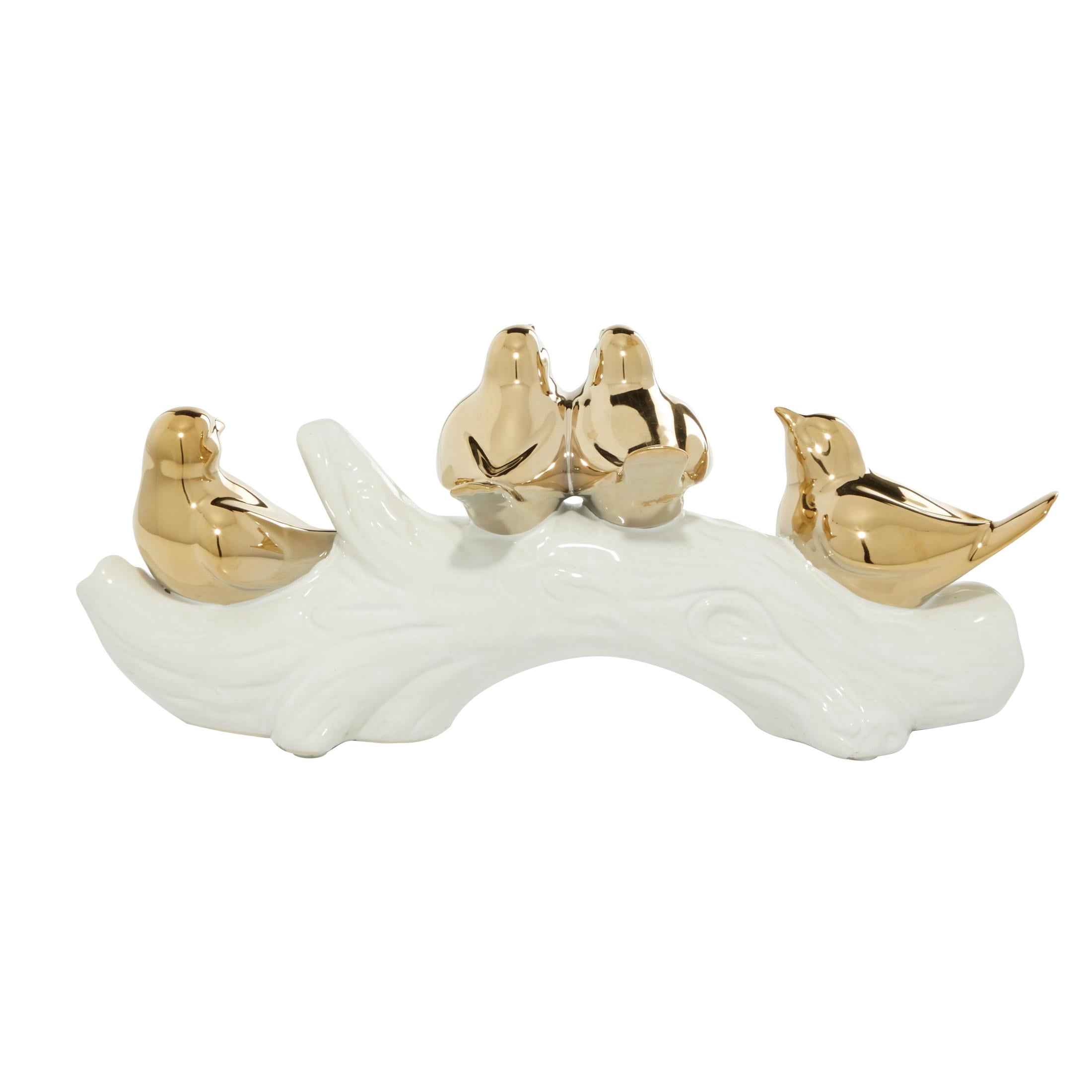 14" x 6" Gold Porcelain Ceramic Bird Sculpture, by DecMode