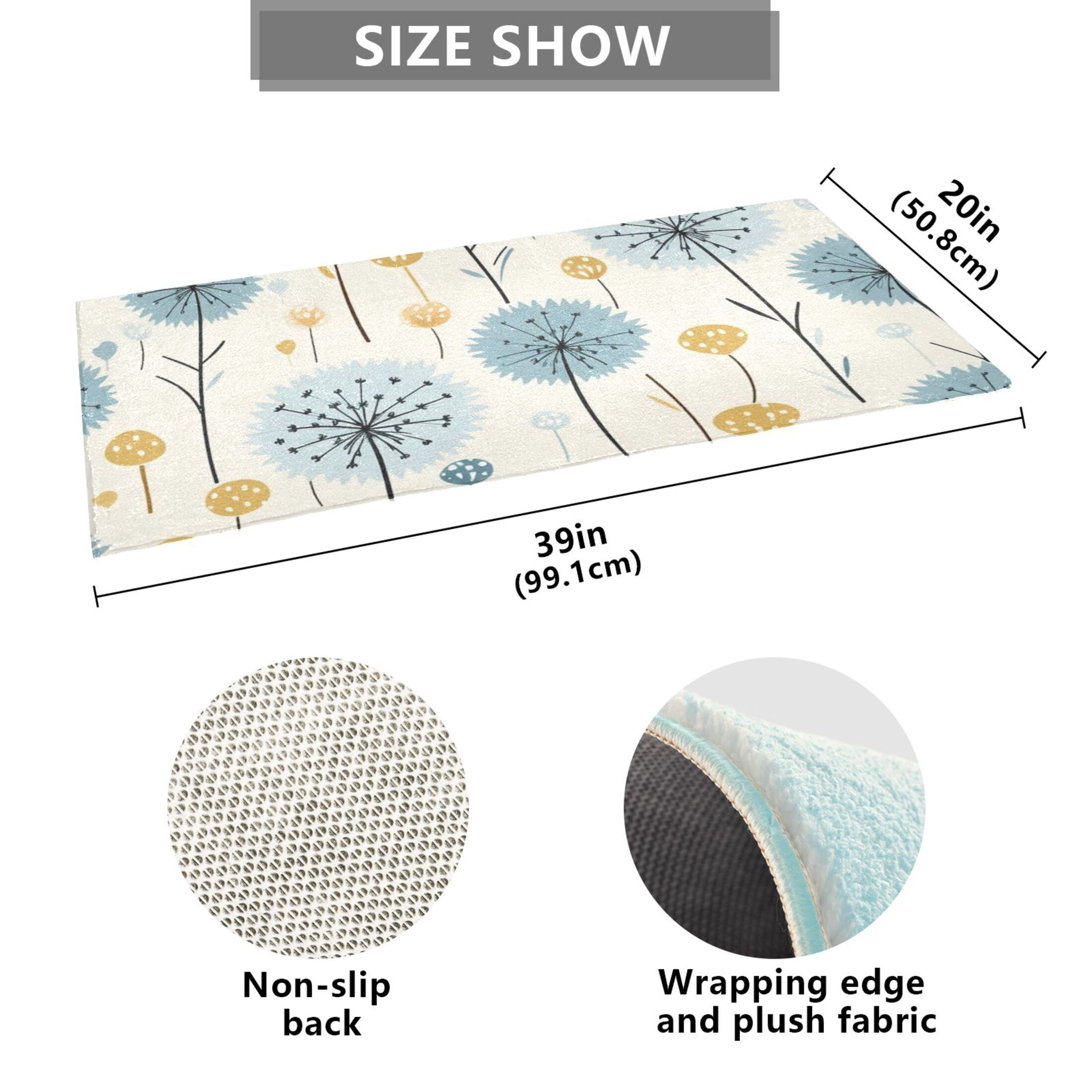Bath Mat Soft Plush Non-Slip Absorbent Bathroom Rugs 39"x20" Blue and Yellow Dandelion
