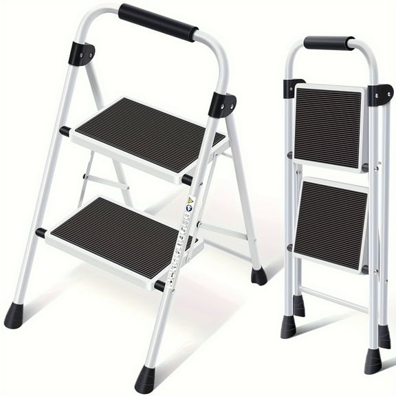 2 Step Ladder, Folding Ladder With Non-Slip And Wide Pedal, Small Ladder With Handle, Heavy Duty Steel Ladder, Lightweight And Portable Step Ladder