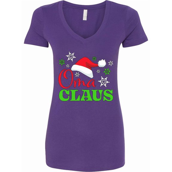 Inktastic Oma Claus with Christmas Santa Hat and Snowflakes Women's V-Neck T-Shirt
