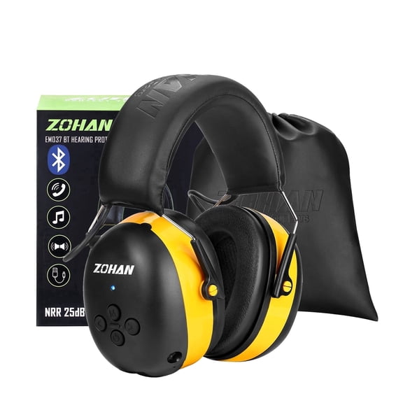 ZOHAN EM037 Bluetooth 6.0 Hearing Protection with 120H Working Time, SNR 31dB Noise Reduction Ear Protection,Rechargeable Ear Muffs with Mic for Mowing, Workshops, Construction, Snowblowing, Yellow