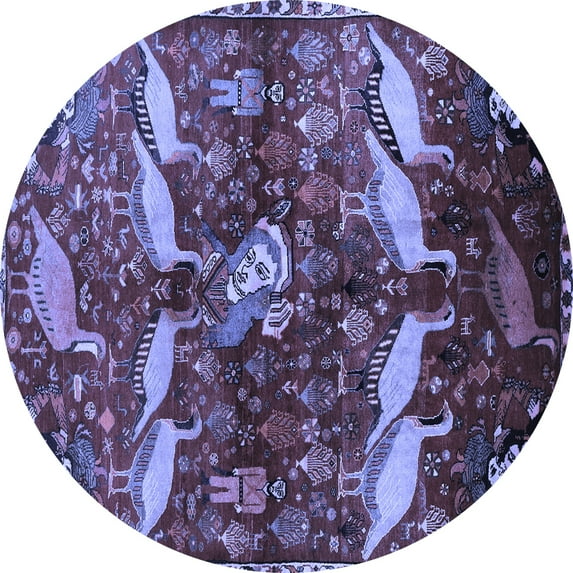 Ahgly Company Machine Washable Indoor Round Animal Blue Traditional Area Rugs, 4' Round