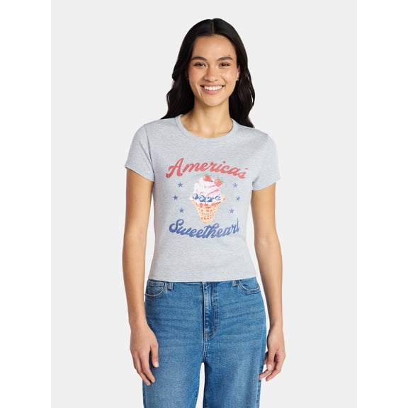 Social Edition Women's America’s Sweetheart Graphic Tee with Short Sleeves, Sizes XXS-XXL