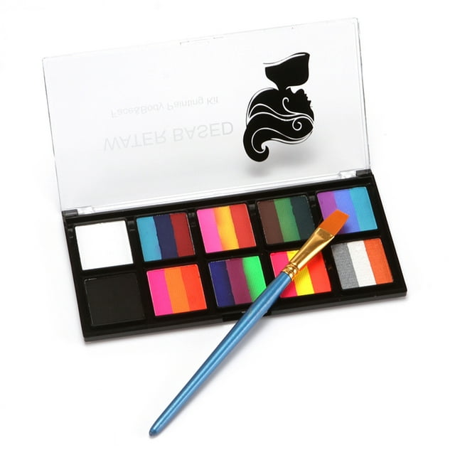 Amdohai Professional Face & Body Painting Kit 10 Colors Rainbow Water Activated Paints Split Cakes Palette