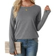 thumbnail image 5 of Fanxing Women's Long Sleeve Shirts with Thumb Hole Casual Crewneck Pullover Lightweight Tees Shirt 2025 Fall Tops Gray,XL, 5 of 8