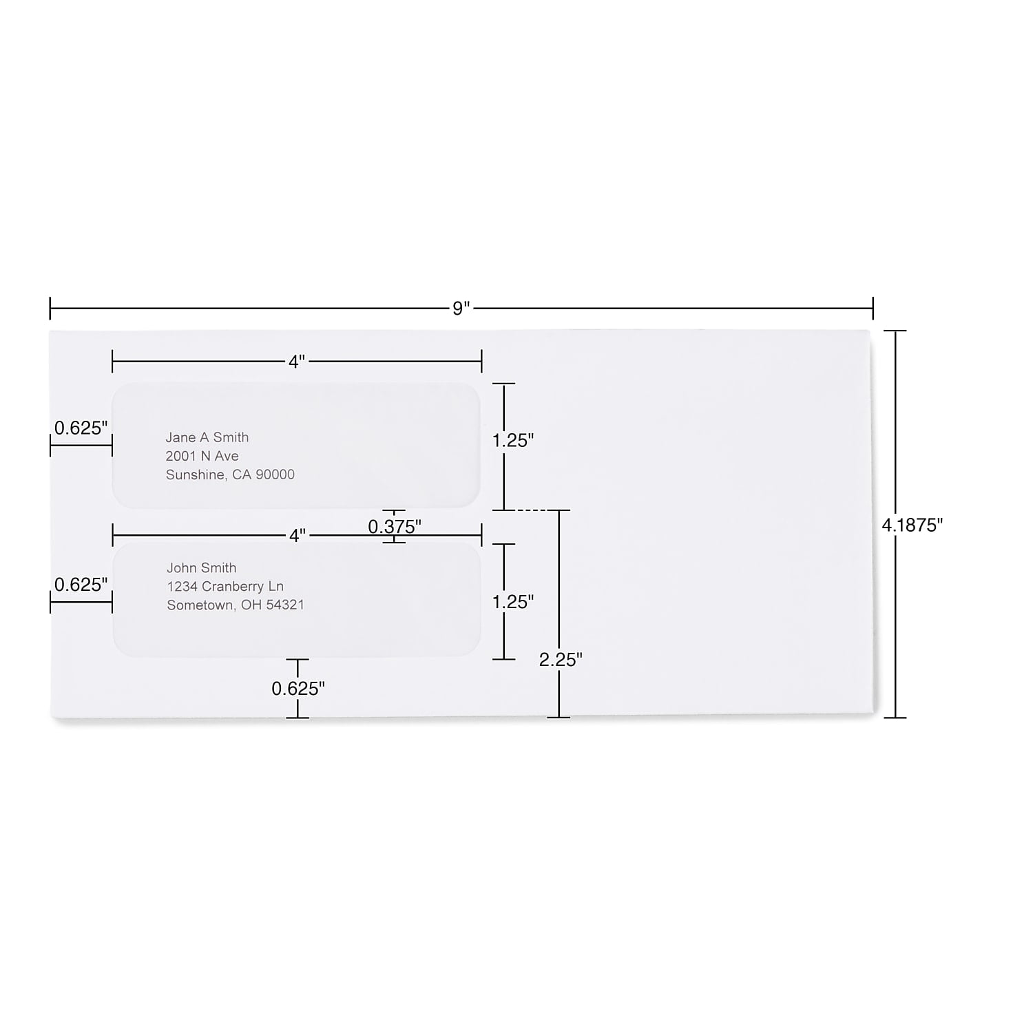 MyOfficeInnovations Gummed Double-Window 4 3/16" x 9" Envelopes for Laser Forms We 1000/Bx 381911