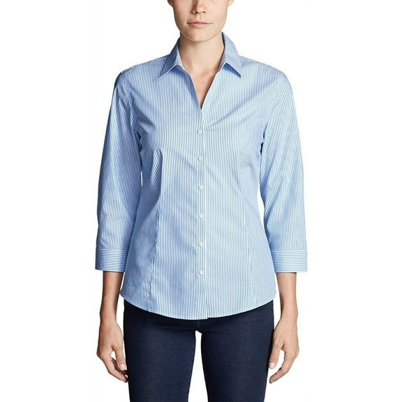 Eddie Bauer Women's Wrinkle-Free 3/4-Sleeve Shirt - Print (Tall Medium, Blue)