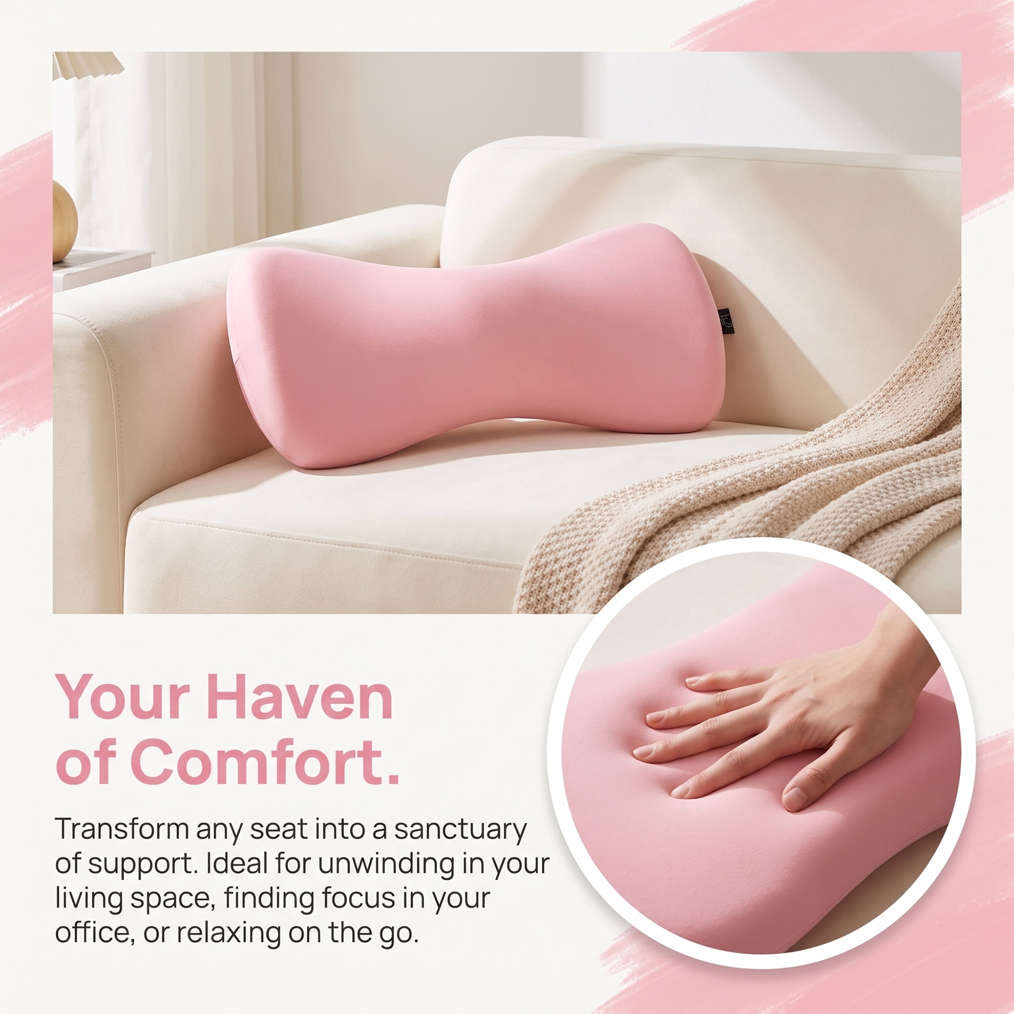 Unique Bargains Lumbar Support Pillow Cotton Back Support for Indoor Light Pink 15.7" x 8.7" x 2.4"