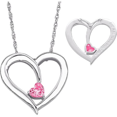 Personalized Planet Daughter's Birthstone Sentiment Sterling Silver Heart Pendant, 20"