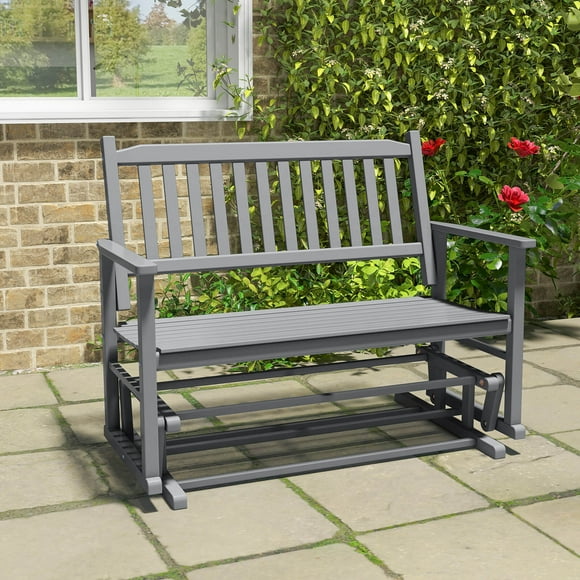 Costway Patio Glider Loveseat Chair Swing Rocking Bench with Slatted Seat & Curved Backrest Gray