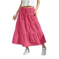 thumbnail image 2 of Wovilon Girls Solid Color Tiered Maxi Skirt with Drawstring Waist, Casual Textured A-Line Long Skirt for Kids and Teens, Versatile Summer Vacation Daily Wear, 2 of 9
