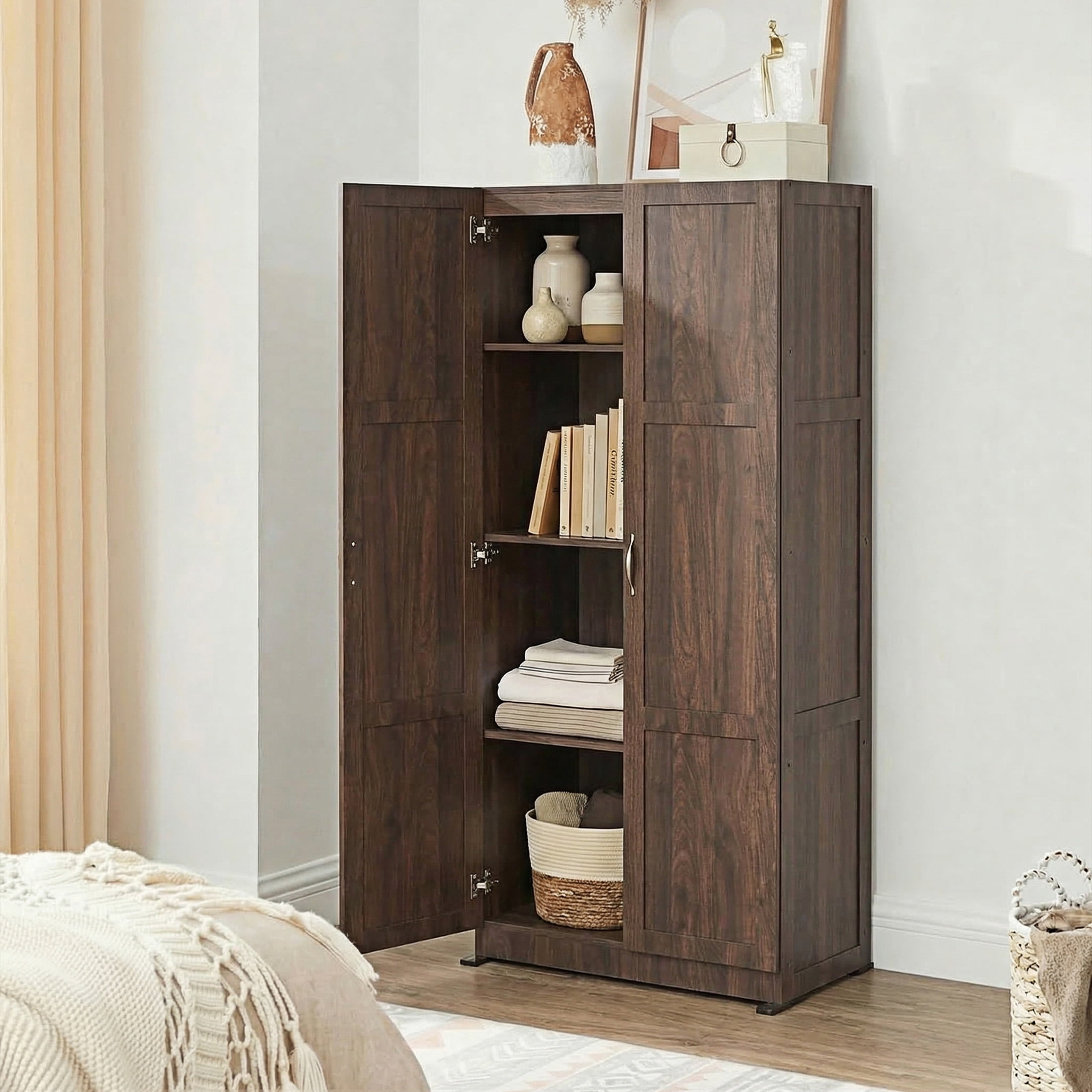 CONCETTA 71 inch Wooden Storage Cabinet, Freestanding Cupboard, 4-Tier Home Organizer for Kitchen, Living Room, Bedroom, Pantry, Brown