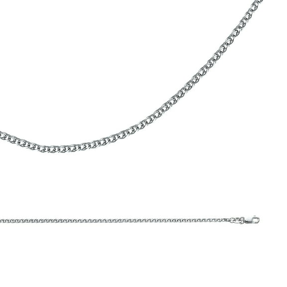 Solid 14k White Gold Necklace Wheat Chain Flat Cable Open Link Polished Fancy 2 mm 16 inch