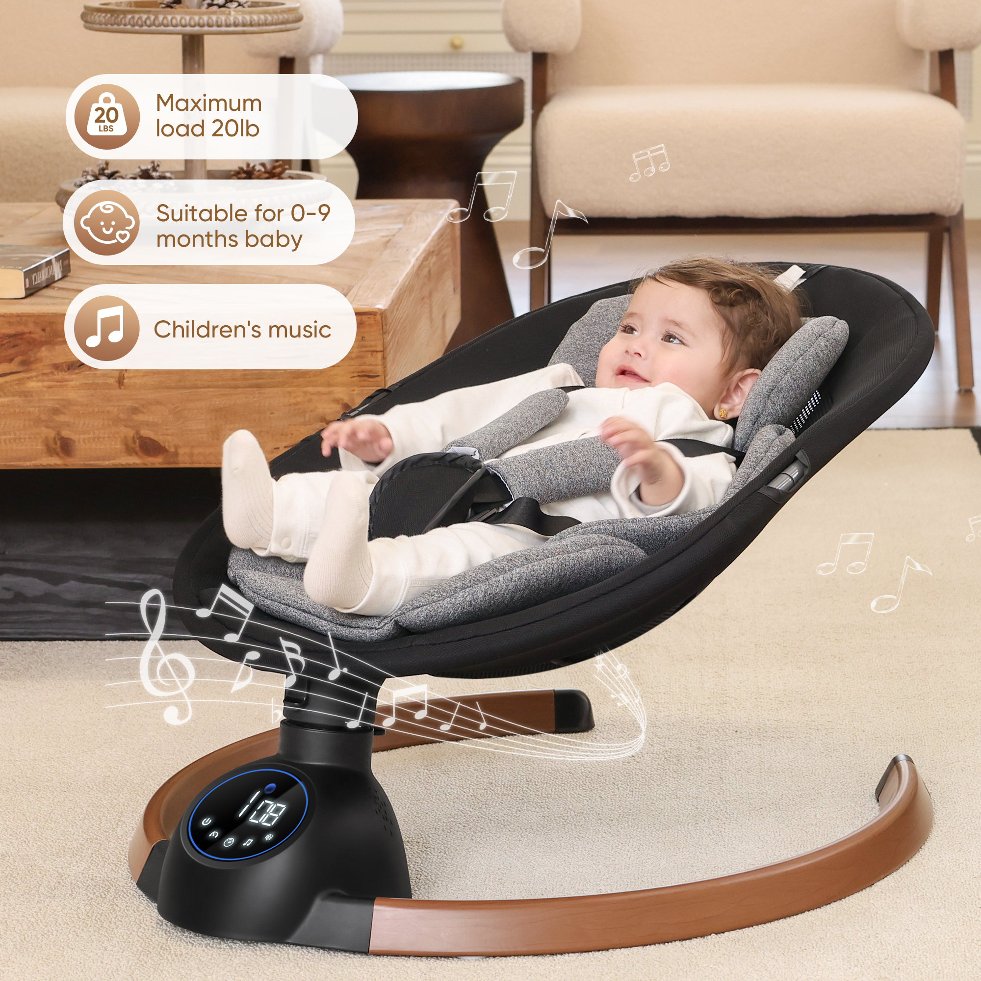 Babyeap Baby Swing with Bluetooth Remote Control, Gray photo 5