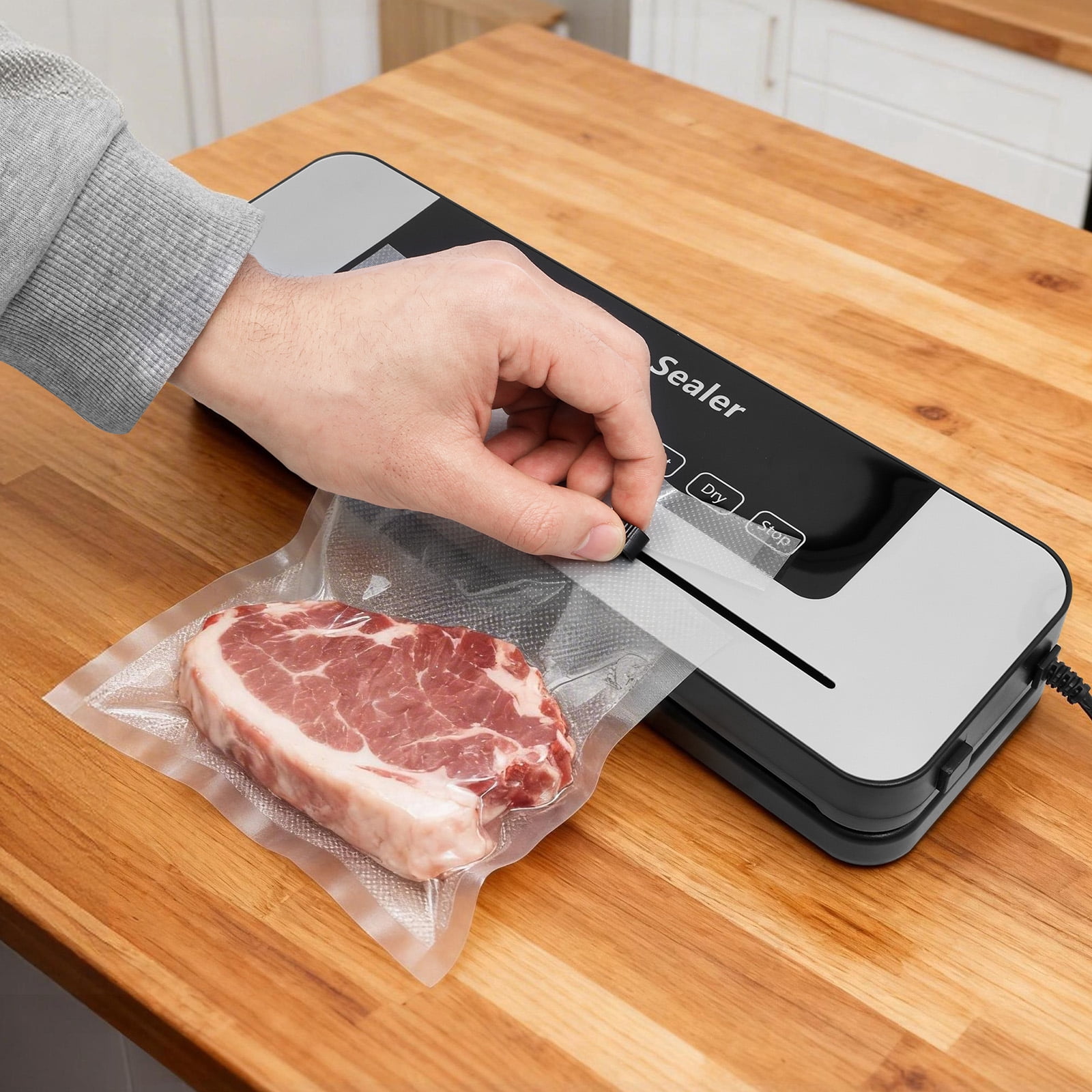 FYJUCPA Vacuum Sealer Machine, Compact Automatic Food Vacuum Sealer with LED Display & Built-in Cutter, 5 Modes for Wet/Dry Food Preservation