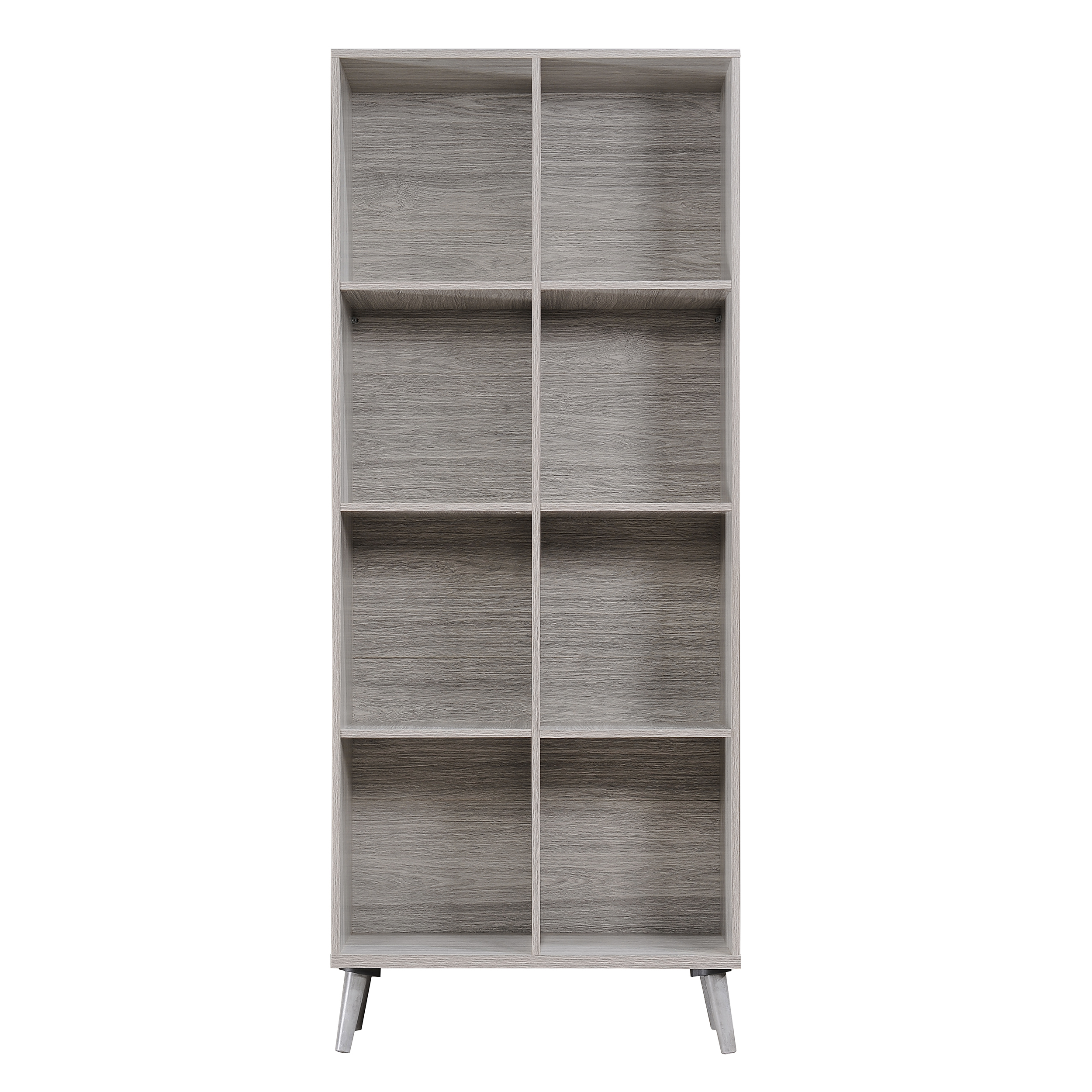 Eloise Mid Century Finished Faux Wood Bookcase, Grey Oak