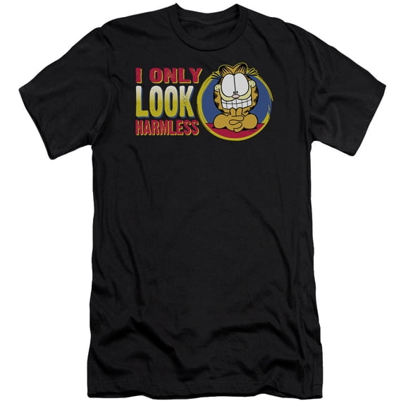 Garfield I Only Look Harmles S/S Adult 30/1 T-Shirt Black