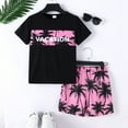thumbnail image 5 of Mikrdoo Kid Boys Coconut Tree And Vacation Letter Graphic Print Short Sleeve T-shirt Elastic Shorts Set, 14-15 Years, 5 of 11