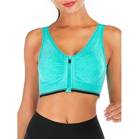 DODOING Women s Black Front Zipper Closure Sports Bra Removable Cups High Support Workout Sports Bra