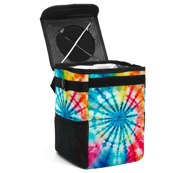 Tie Dye Foldable Car Trash Bin with Lid, Leak-proof Mini Trash Can, Hanging Storage Bag for Car