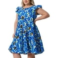 thumbnail image 2 of DARING DIVA Plus Size Boho Flutter Sleeves Round Neck Floral Print Dress 1X Blue, 2 of 6