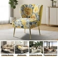 thumbnail image 3 of Upholstered Floral Accent Chairs Set of 2 Side Tufted Gold Legs Home Living Bedroom Relaxing Yellow, 3 of 8