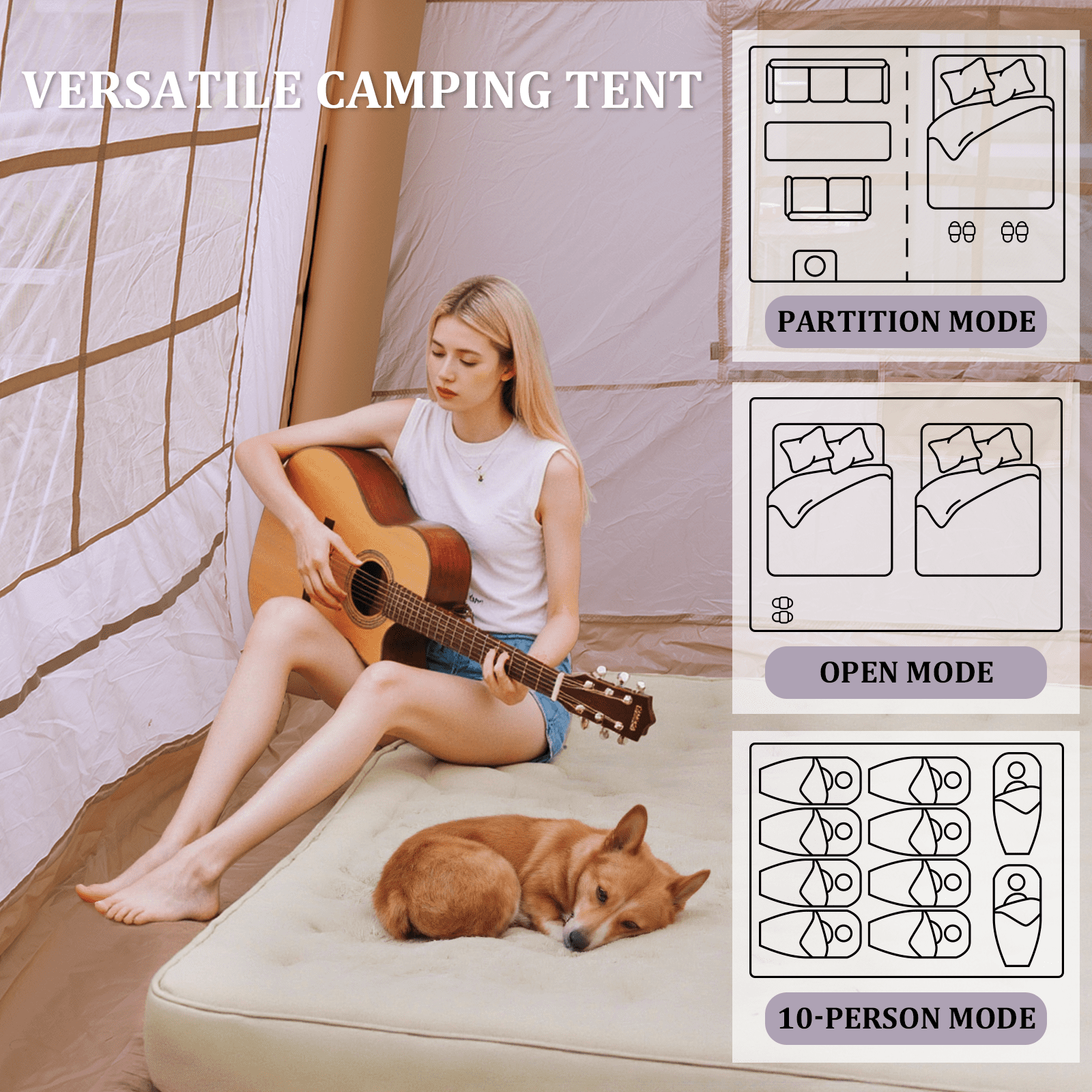 10-12 People Large Inflatable Tent, Easy Setup Glamping Tent with Hand Pump,4 Season Available  Air Tent , Waterproof Blow up Tent for Party