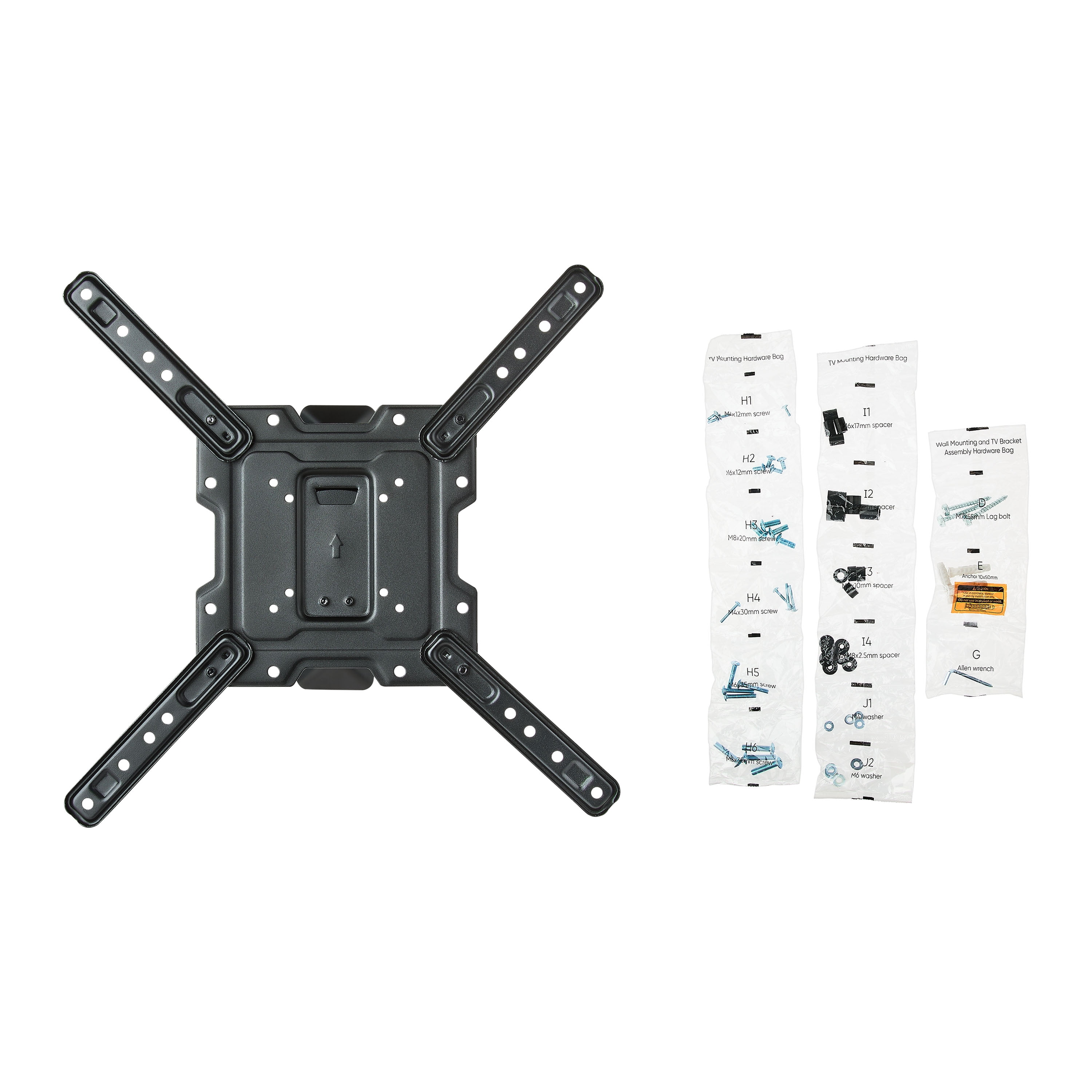 onn Full Motion TV Wall Mount for 19" to 50" TVs, UL Listed, swivel ±45°, up to +5/-15°Tilting