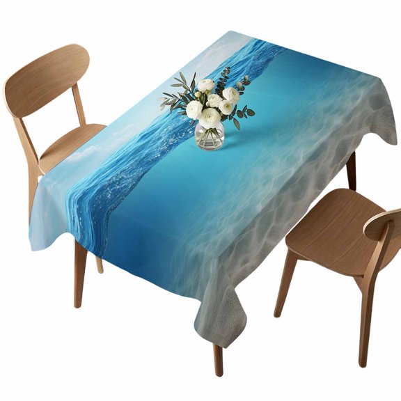 Waterproof Tablecloth Blue Ocean Summer Beach Rectangle Table Cloth 52x70in,Wipeable Washable Table Cover Coastal Nautical Style Tablecloths for Dining Tables Kitchen Picnic Camping Outdoor Party