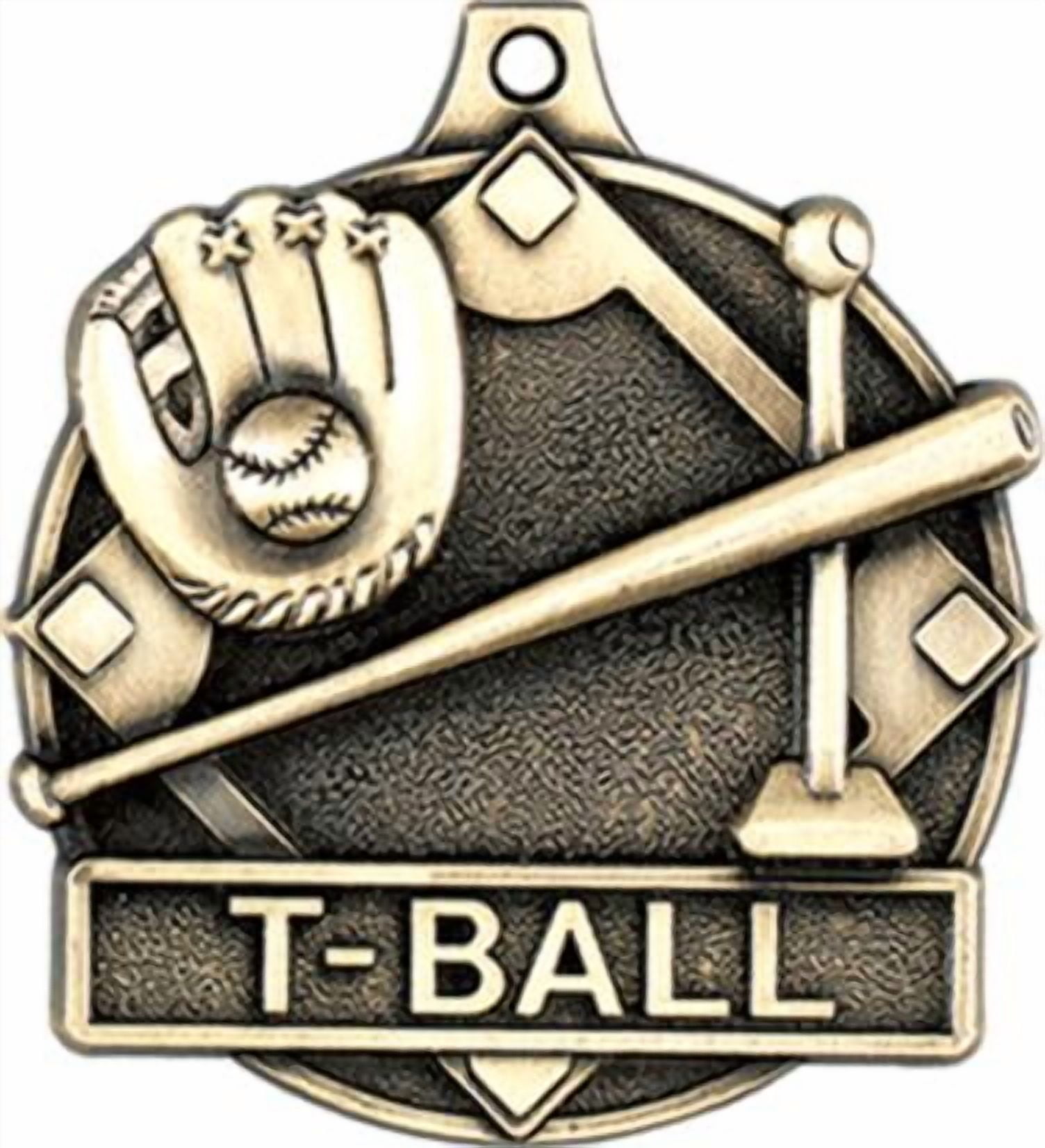 T-Ball Medals, 2" Gold Diecast T-Ball Medal Award 100 Pack