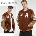 thumbnail image 2 of HISITOSA Mens Varsity College Jacket Baseball Bomber Jacket Vintage Sweatshirt Casual Unisex Streetwear Coats with Patch, 2 of 7