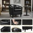 Black Faux Leather Barrel Chairs Set of 2 with Soft Padded Seats for