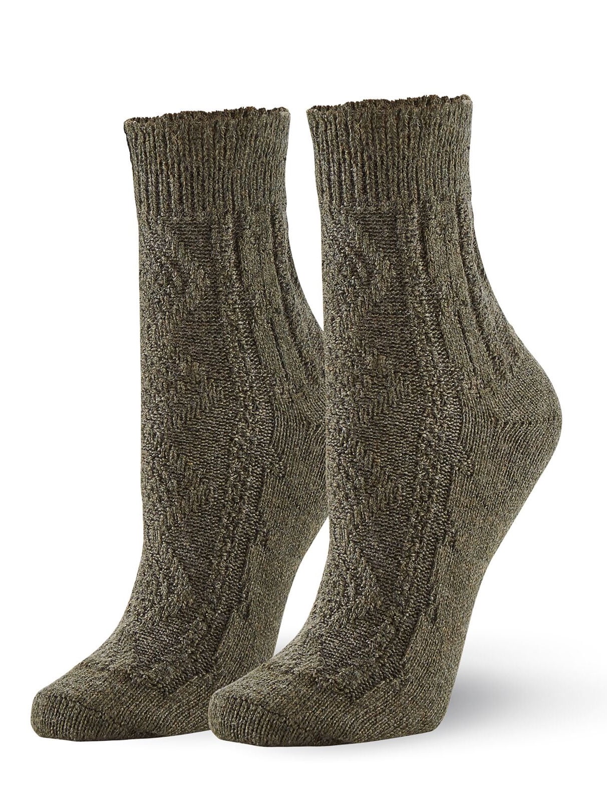 Hue Hue Women's Lightweight Wool Frilly Cable Socks, Moss, OneSize