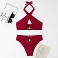thumbnail image 4 of VSSSJ Women's Sexy Two Piece Swimsuits Tie Neck Crisscross Wrap Push Up Bikini Set Solid Color Cutout High Waist Bathing Suits, 4 of 4