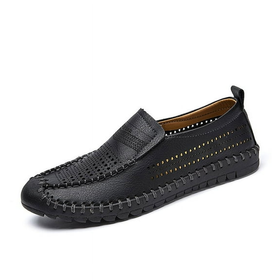 Spring Summer New Men's Casual Hollow Loafers Slip On Breathable Leather Flats Boat Shoes Driving Shoes Moccasins Comfort Walking Shoes