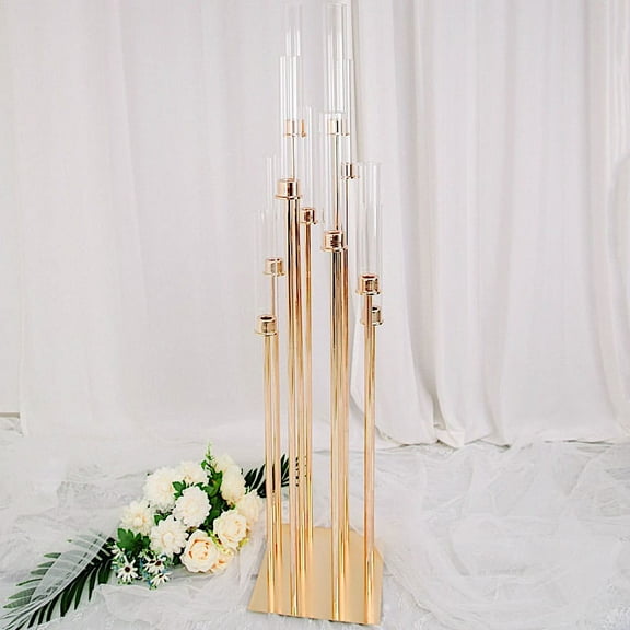 BalsaCircle 50" Gold Candelabra Candle Holder Centerpiece Glass Wedding Decorations