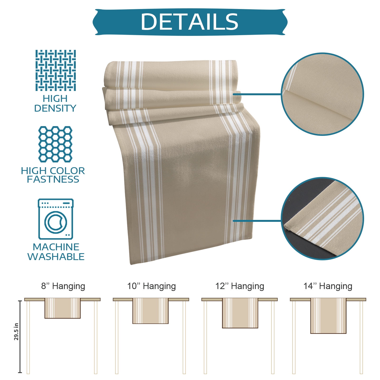 Ldtrchee Beige Striped Table Runner 72 Inches, Farmhouse Luxurious White Stripes Modern Abstract Art Bed Runner Dresser Scarves Tabletop for Indoor Outdoor Parties/Ceremony/Banquet, 14" x 72"
