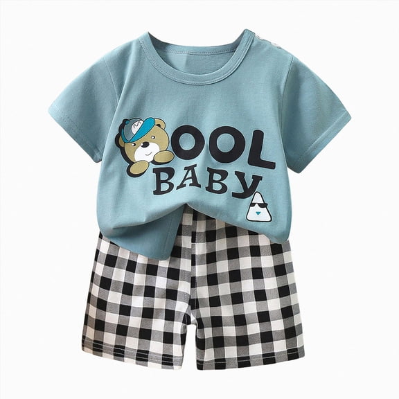 CAICJ98 Infant Toddler Baby Boys Summer Clothes 3 6 12 18 24 Months 2T 3T 4T 5T Boys Outfits Short Sleeve Cartoon Print T-Shirt Tops & Shorts Sets 2Pcs (Light Blue,3-6 Months)