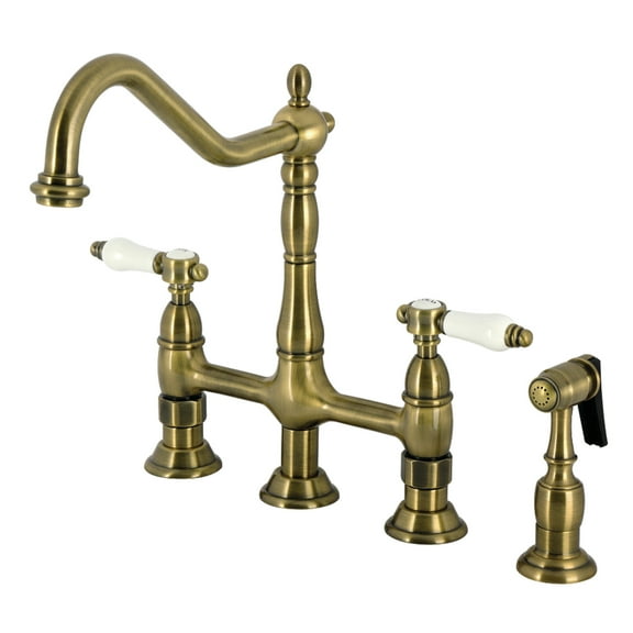 Kingston Brass KS1273BPLBS Bel-Air Bridge Kitchen Faucet with Brass Side Sprayer, Antique Brass