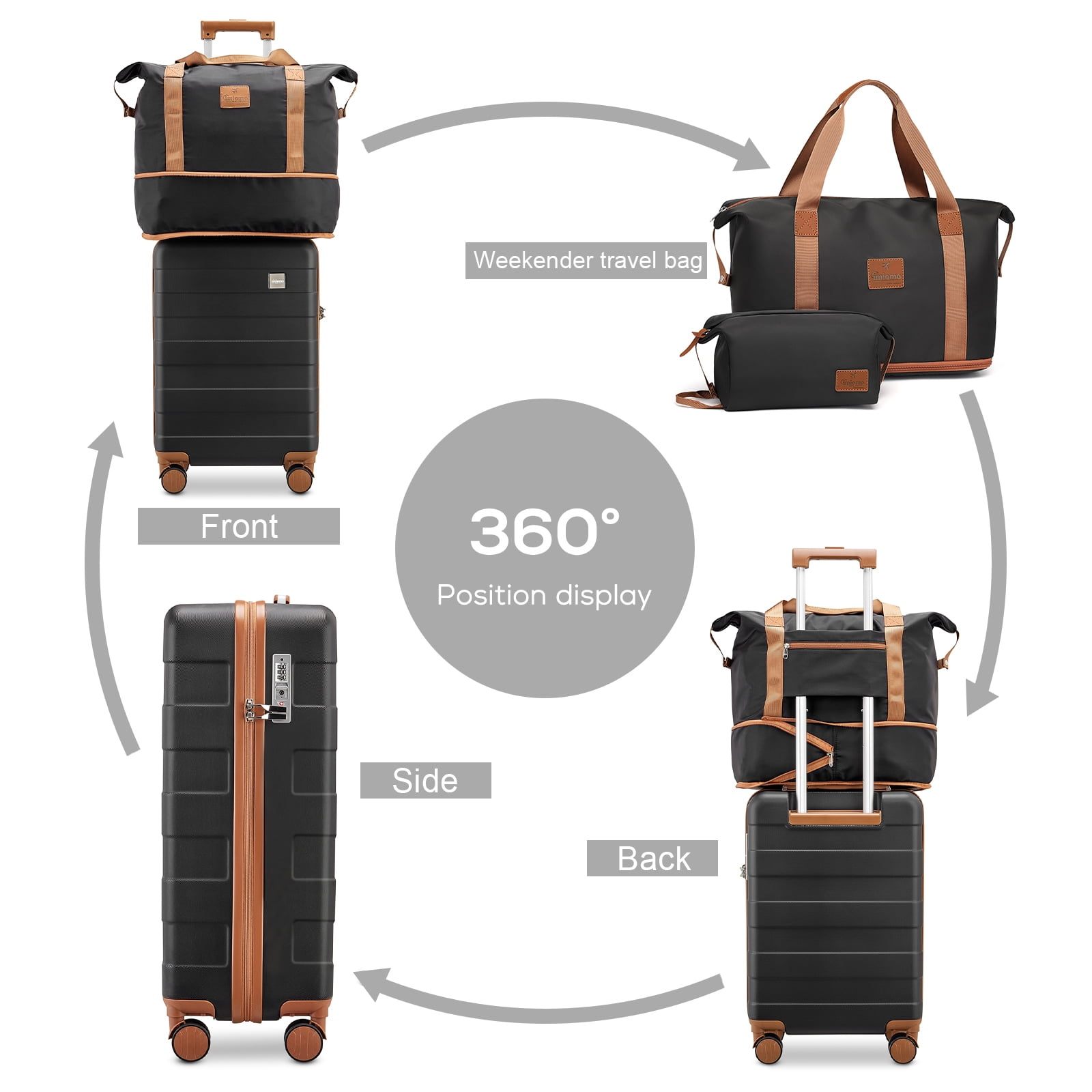 Imiomo 3Piece Hardside CarryOn Luggage Set, 20in Suitcase with Rolling Spinner Wheels and TSA Lock  (图3)