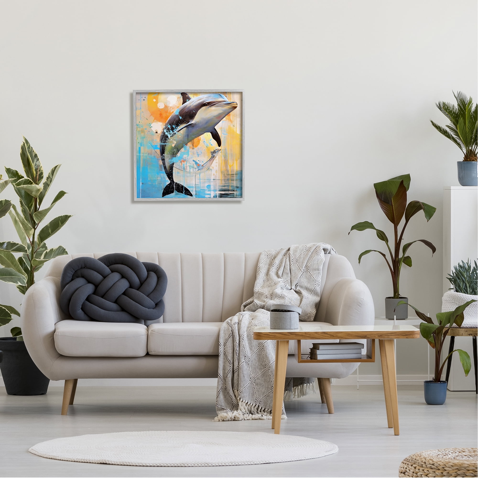 Stupell Industries Abstract Sea Life Portrait Animals & Insects Painting Gray Framed Art Print Wall Art, 24 x 24