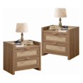 thumbnail image 1 of 2 Piece Night Stand , Rattan Nightstands with Type-C Charging Station, Drawers - Boho Wood Bed Side End Table for Small Space, 1 of 9