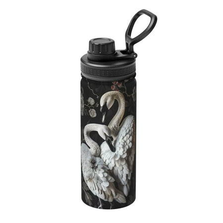 

Gaeub Elegant Swans Black Background Print Stainless Steel Water Bottle 18oz Sports Insulated Kettle for Women Men Suitable as a Gift