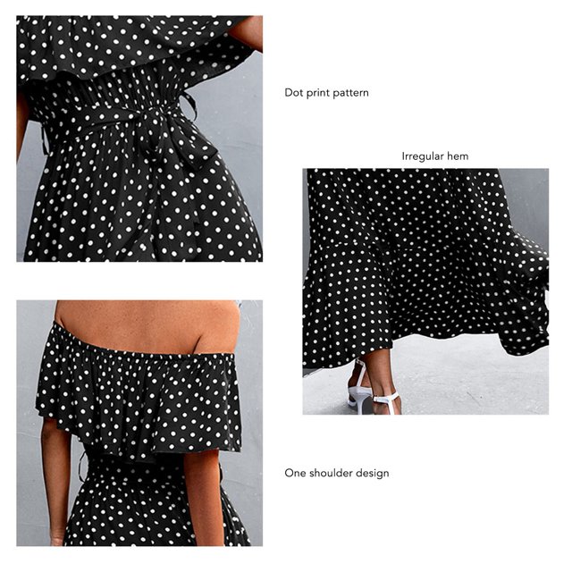 Vestido de verano, vestido de una pieza, tejido de poliéster, lavado a máquina, estampado de puntos para fiesta para mujer LHCER Vestido de una pieza
